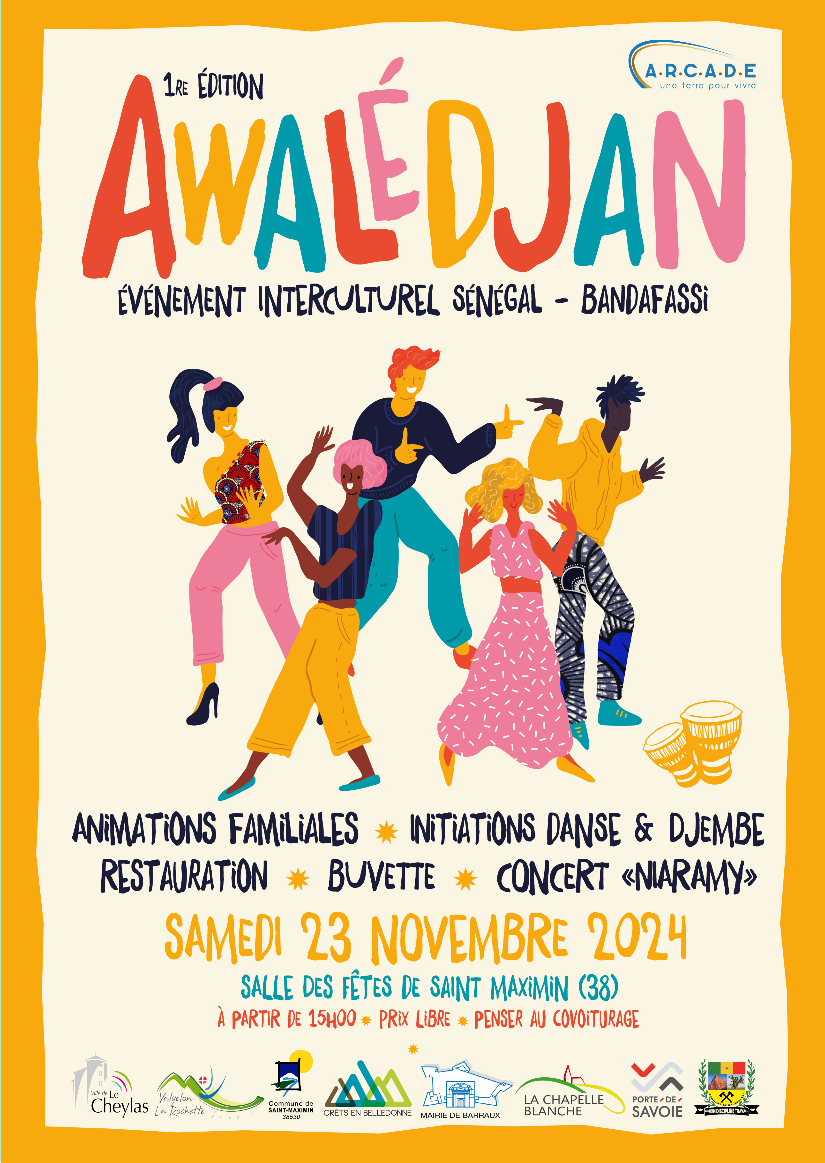 L’association ARCADE propose Awalédjan une journée dédiée à la sensibilisation et à la découverte de la culture sénégalaise - samedi 23 novembre 2024, à partir de 15 heures, salle Marie-Louise